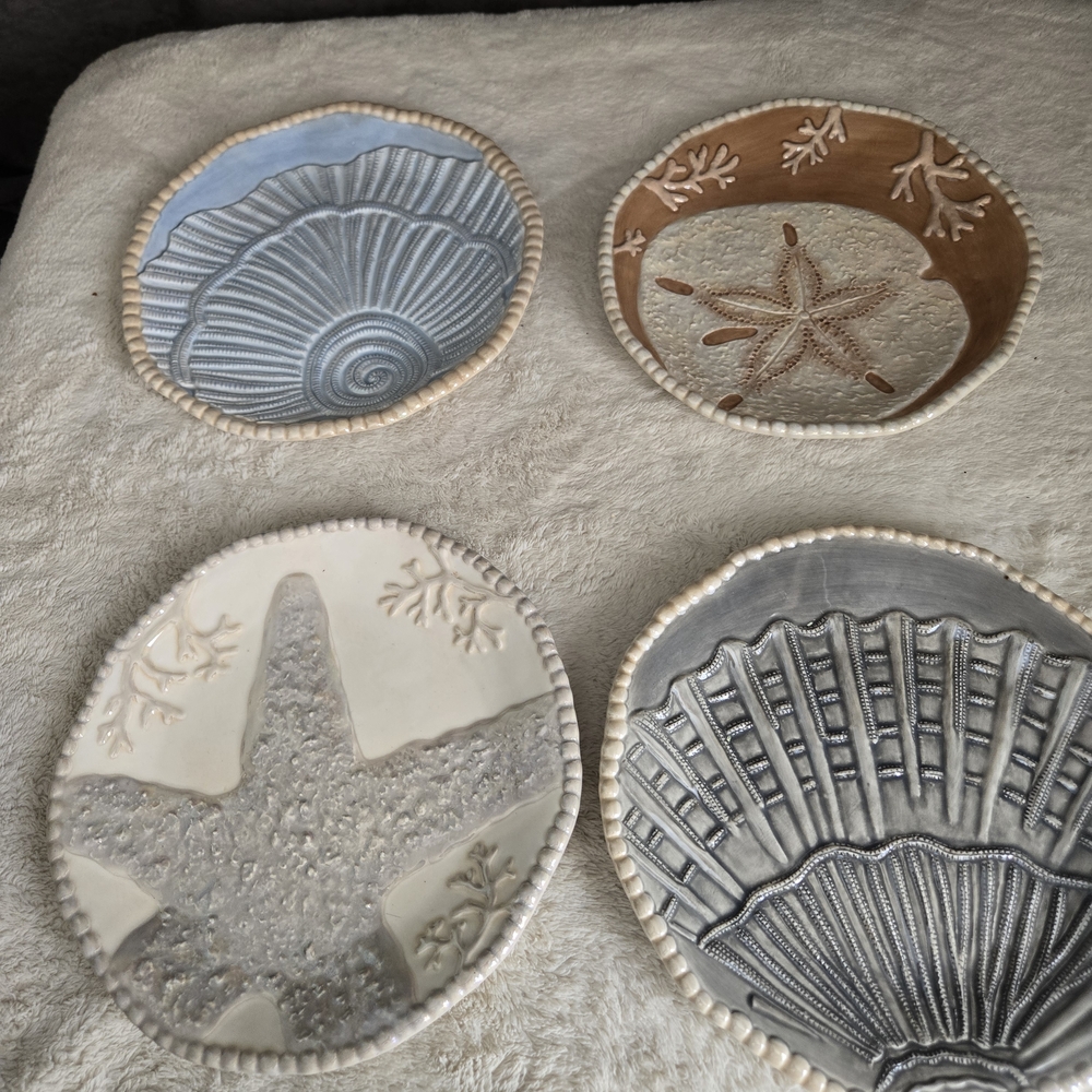 Grasslands Road Oceanic Ceramic Plate Set in Blue, Cream, and Brown